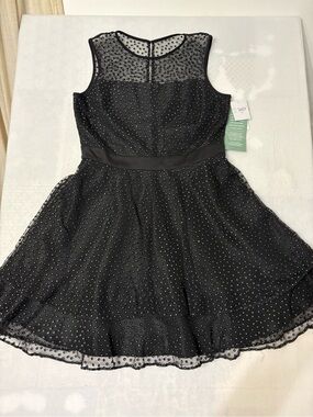 J Taylor Dress Women 14 Black Tiered POLKA DOT Rhinestone Sheer Zip Dress NWT